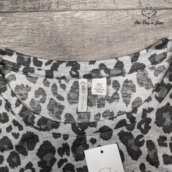 Cato Leopard Print Flash Logo Long Sleeve T Shirt Size XS - Picture 2 of 5